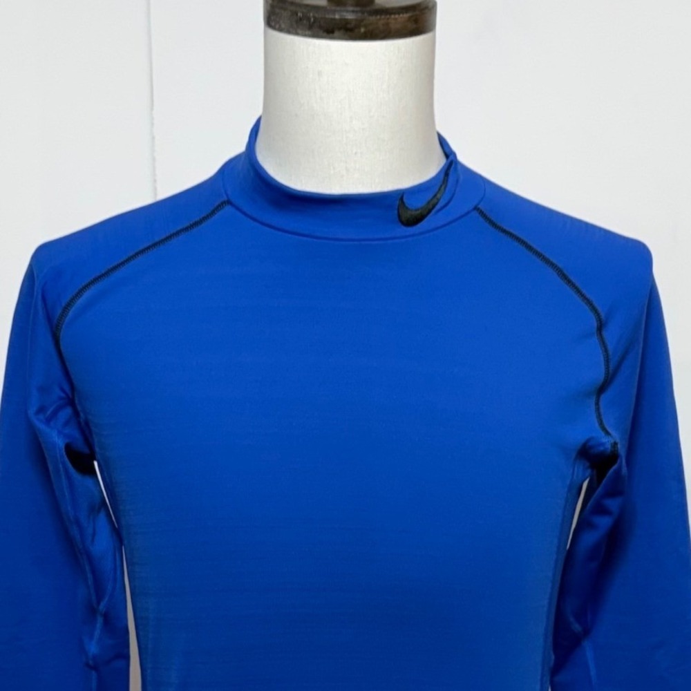 Nike Shirt Mens Large Blue Dri Fit Hyperwarm Max Compression Mock Long Sleeve